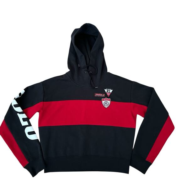 Polo Ralph Lauren Rare Women Crop Multicolor Red/Black Pattern Hoodie Size M - Picture 5 of 8
